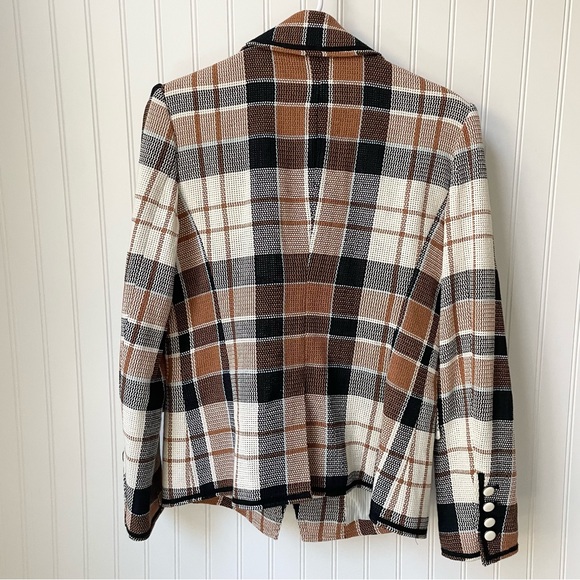 Veronica Beard Utah Jacket Size 8 Brown Tan White Plaid - Picture 9 of 10